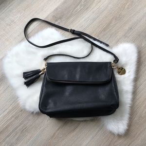 Mali + lili black leather tassel crossbody purse